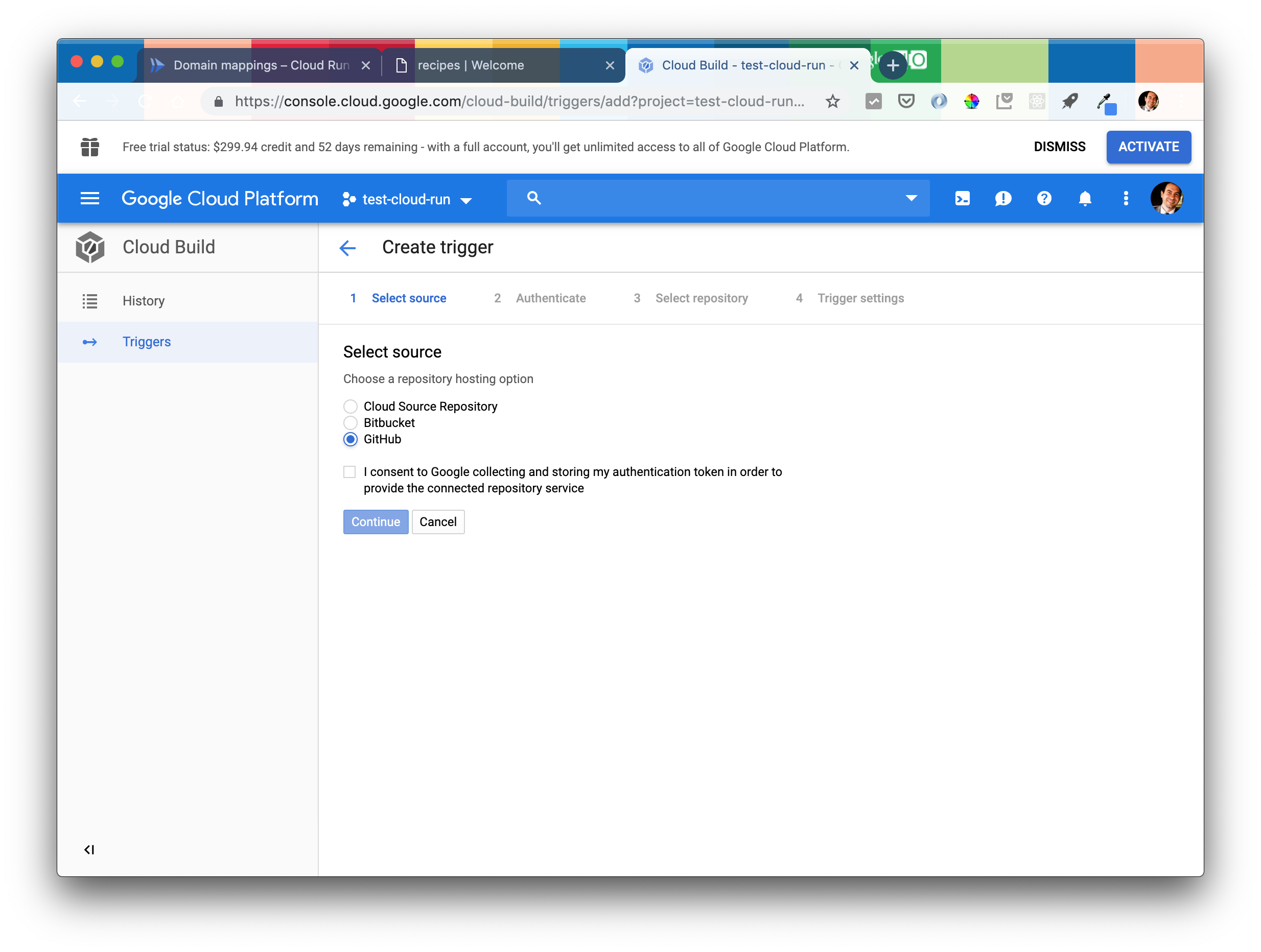 screenshot of google cloud build