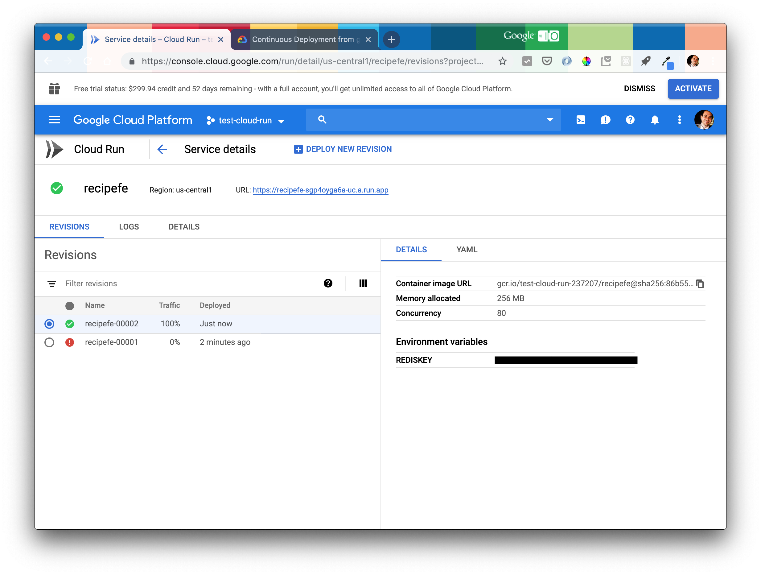 screenshot of google cloud run