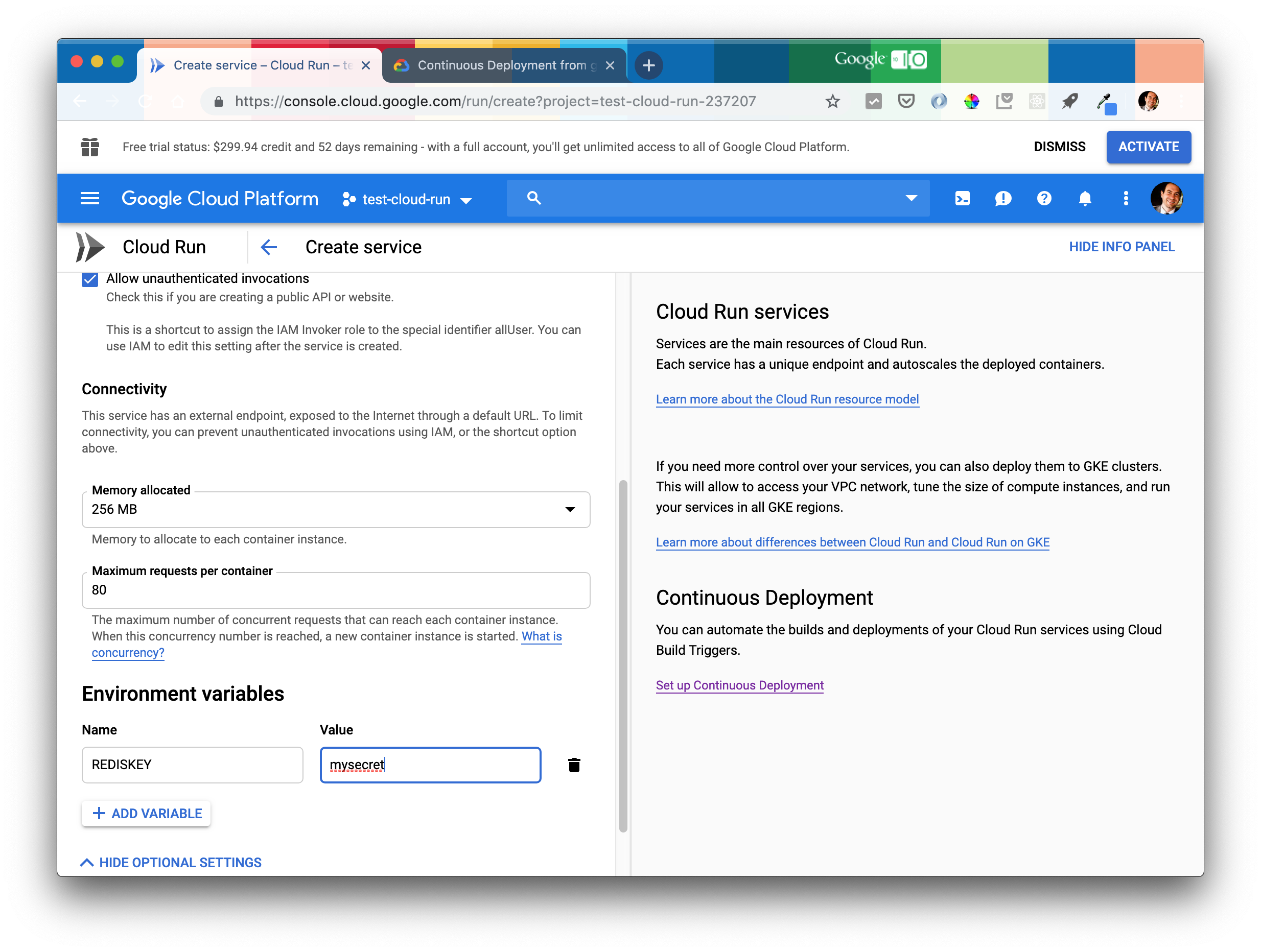 screenshot of google cloud run