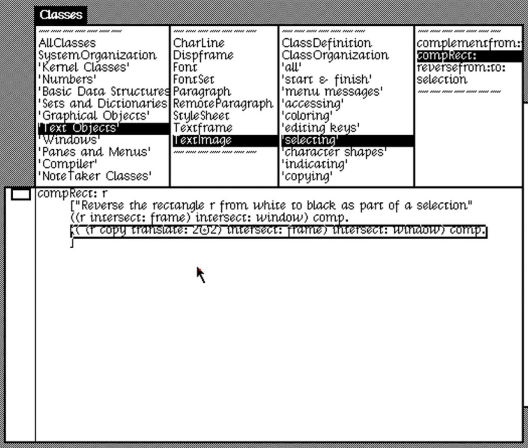 Smalltalk-78 on the Xerox Notetaker - this screenshot replicates a famous demo to Steve Jobs