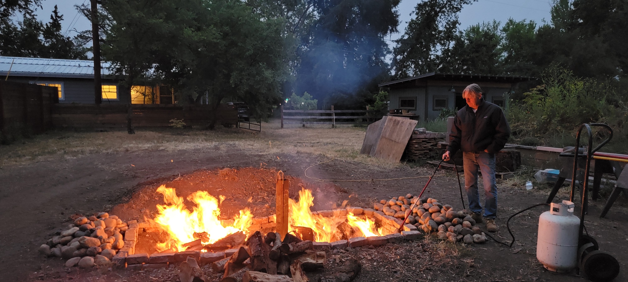 Lighting the fire, at 5:30am