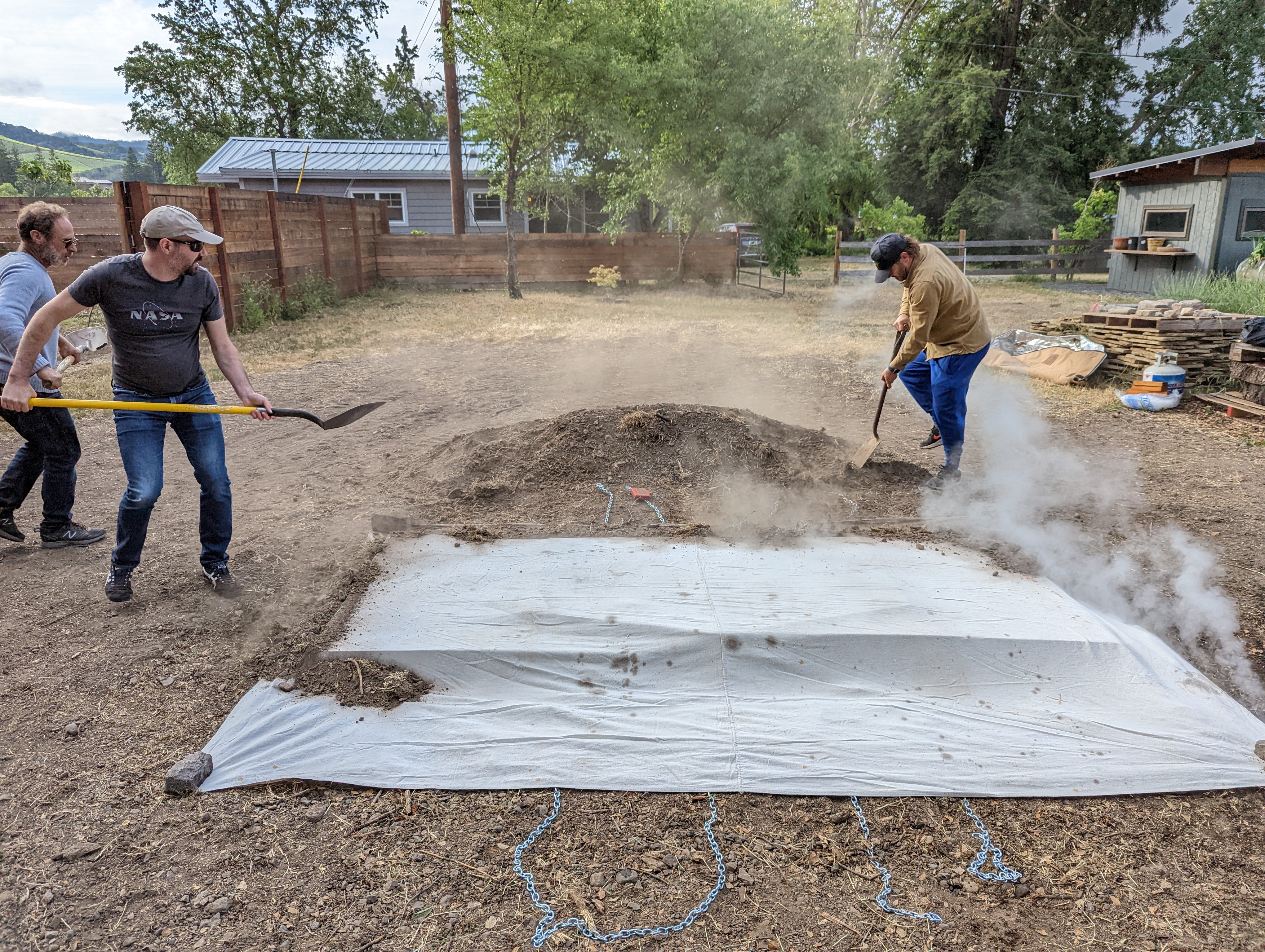 Covering the spots where steam comes out with dirt.