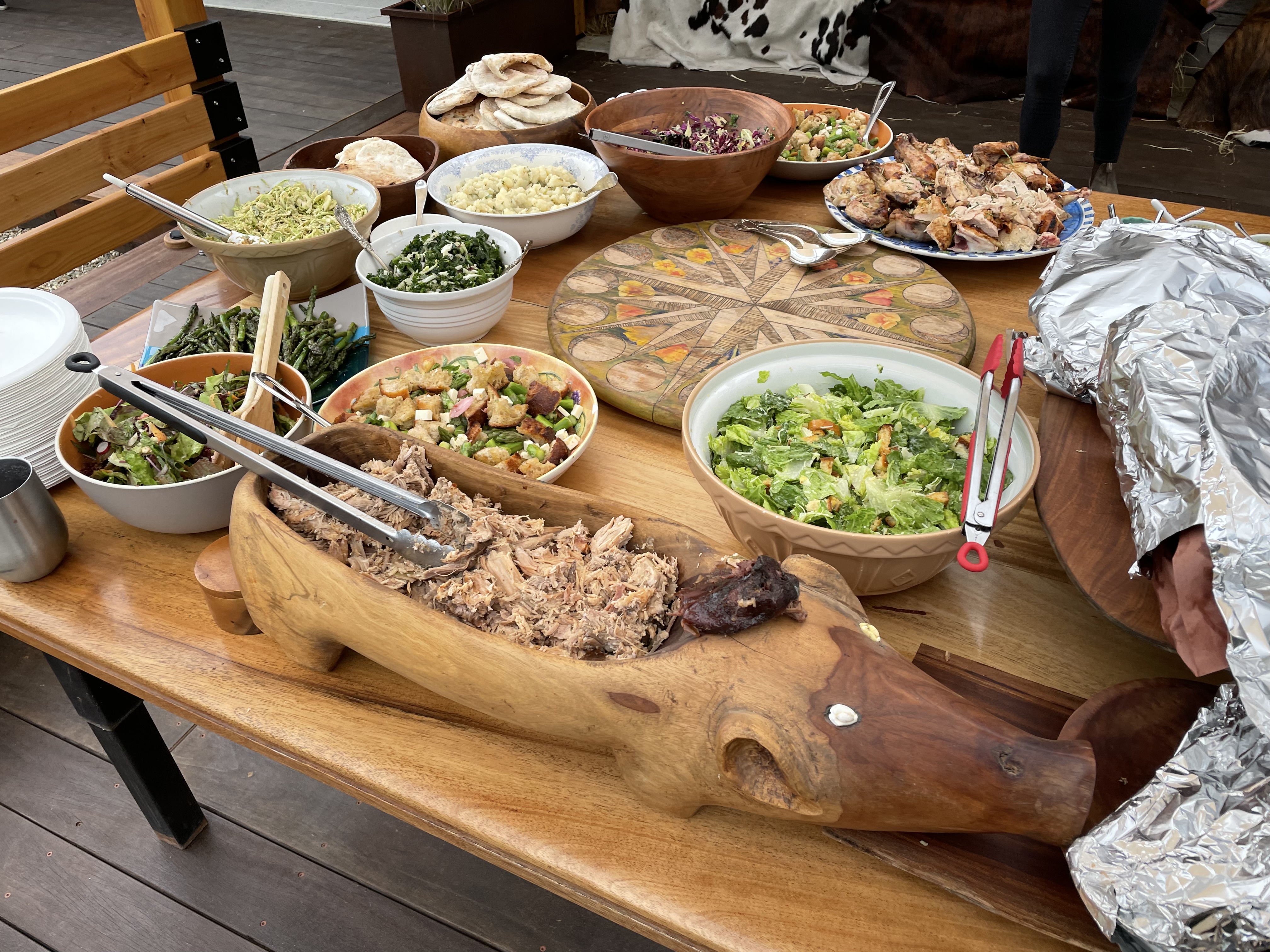 Shredded Kalua pork in serving dishes